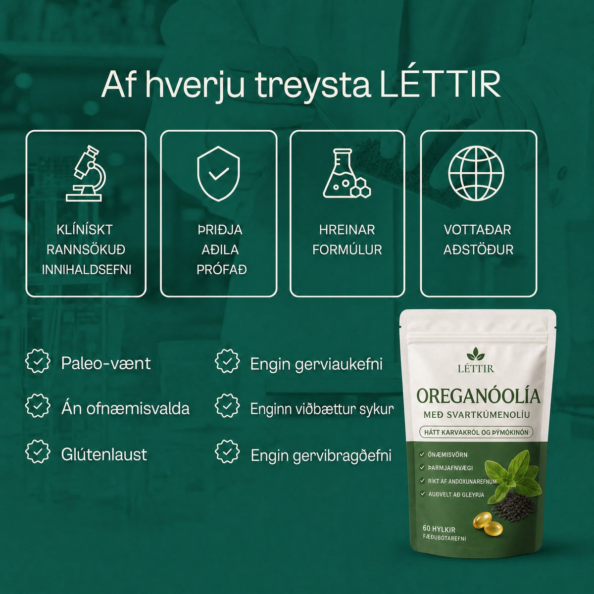 Léttir Oreganóolía með svartkúmenolíu